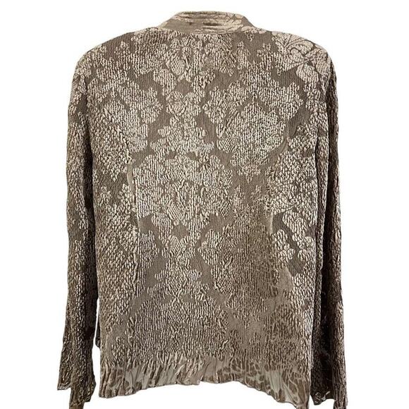 Chicos Womens Taupe Velvet Burnout Sheer Open Long Sleeve Jacket Blazer sz 1 M - Picture 14 of 16